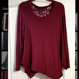 GRACE ELEMENTS Maroon Back-Sheer Blouse